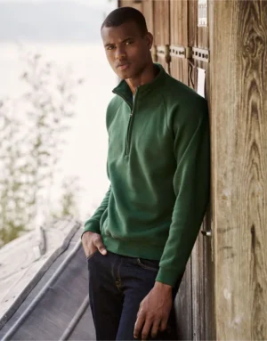 Fruit Of The Loom Mens Premium Zip Neck Sweat